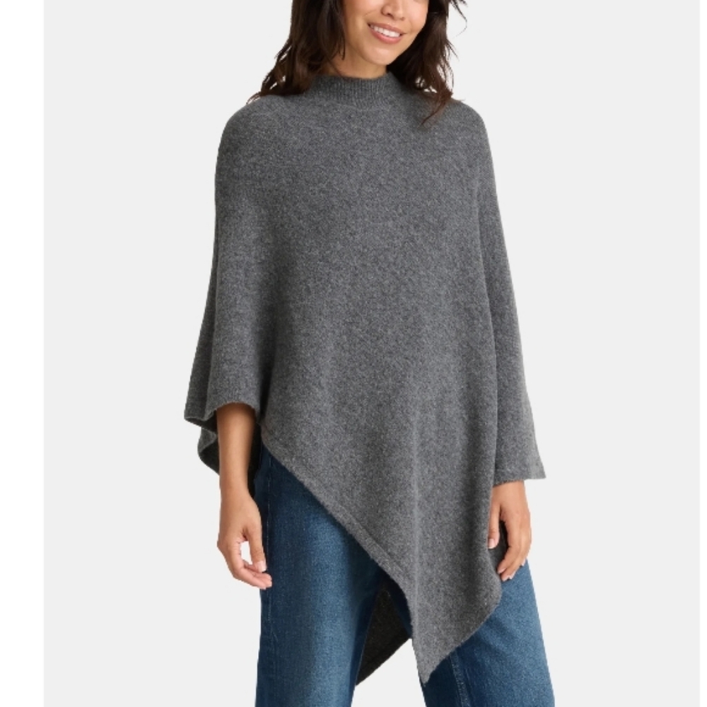 Charcoal Gray Women's Soft Poncho Wool Blend Size L/XL